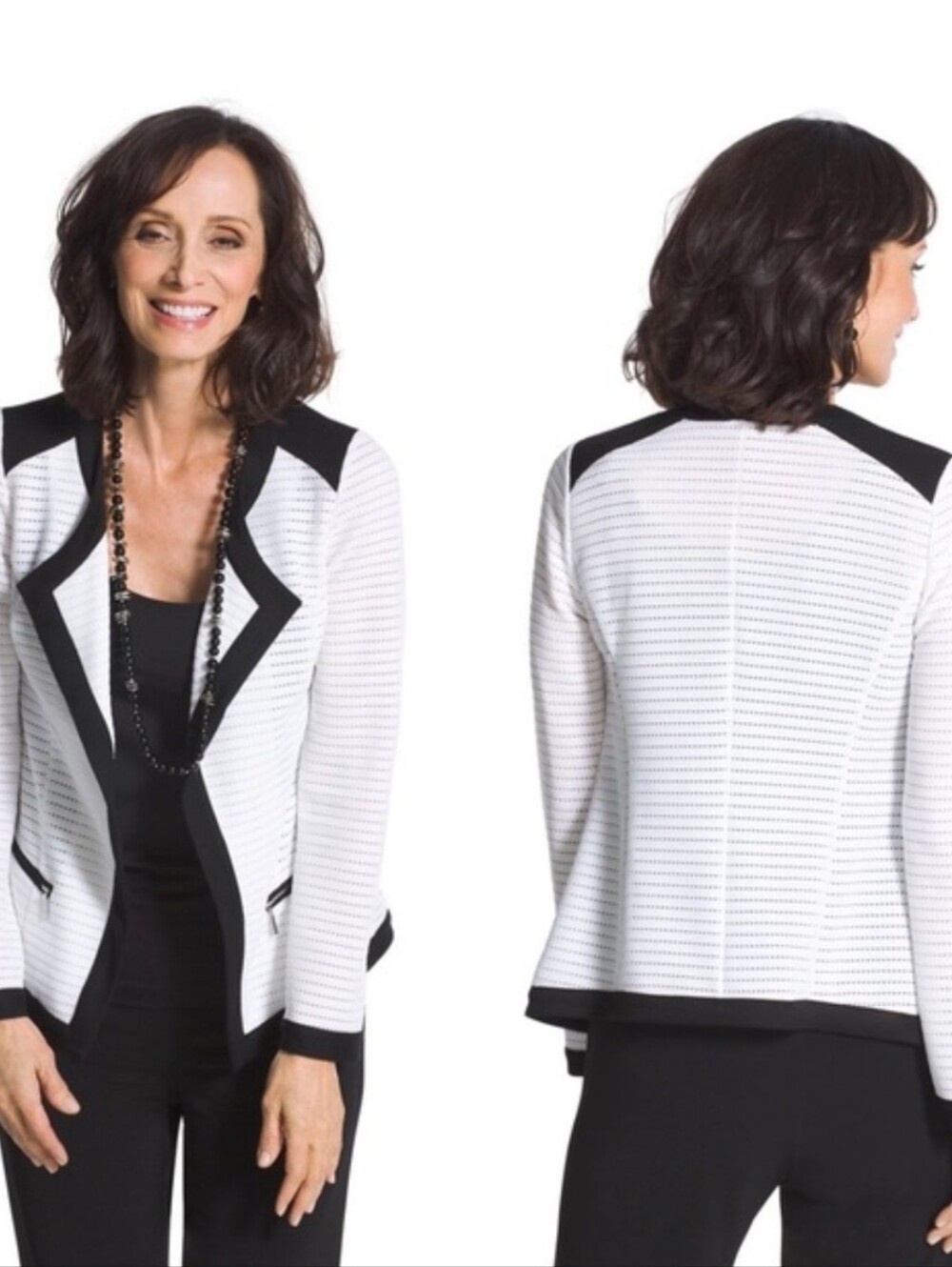 Chico's white and black textured knit open-front blazer jacket Size 2 ( L)